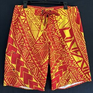 Hinano Tahiti Board Shorts Mens 33 Orange Yellow Polynesian Tikil Swim Trunks